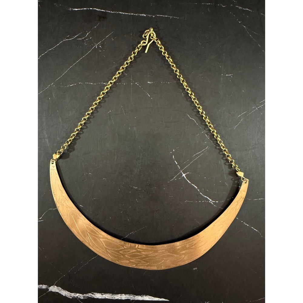 Vintage Solid Brass Engraved Collar Bib Style Necklace
